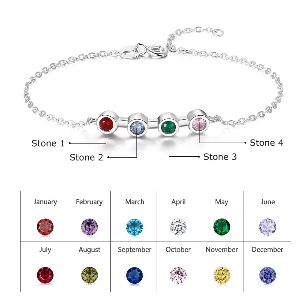 Personalized 4 Birthstones Round Zircon Bracelets