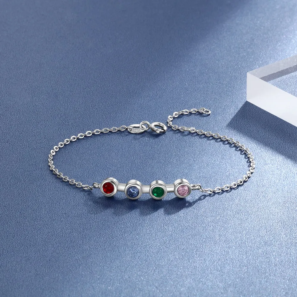 Personalized 4 Birthstones Round Zircon Bracelets