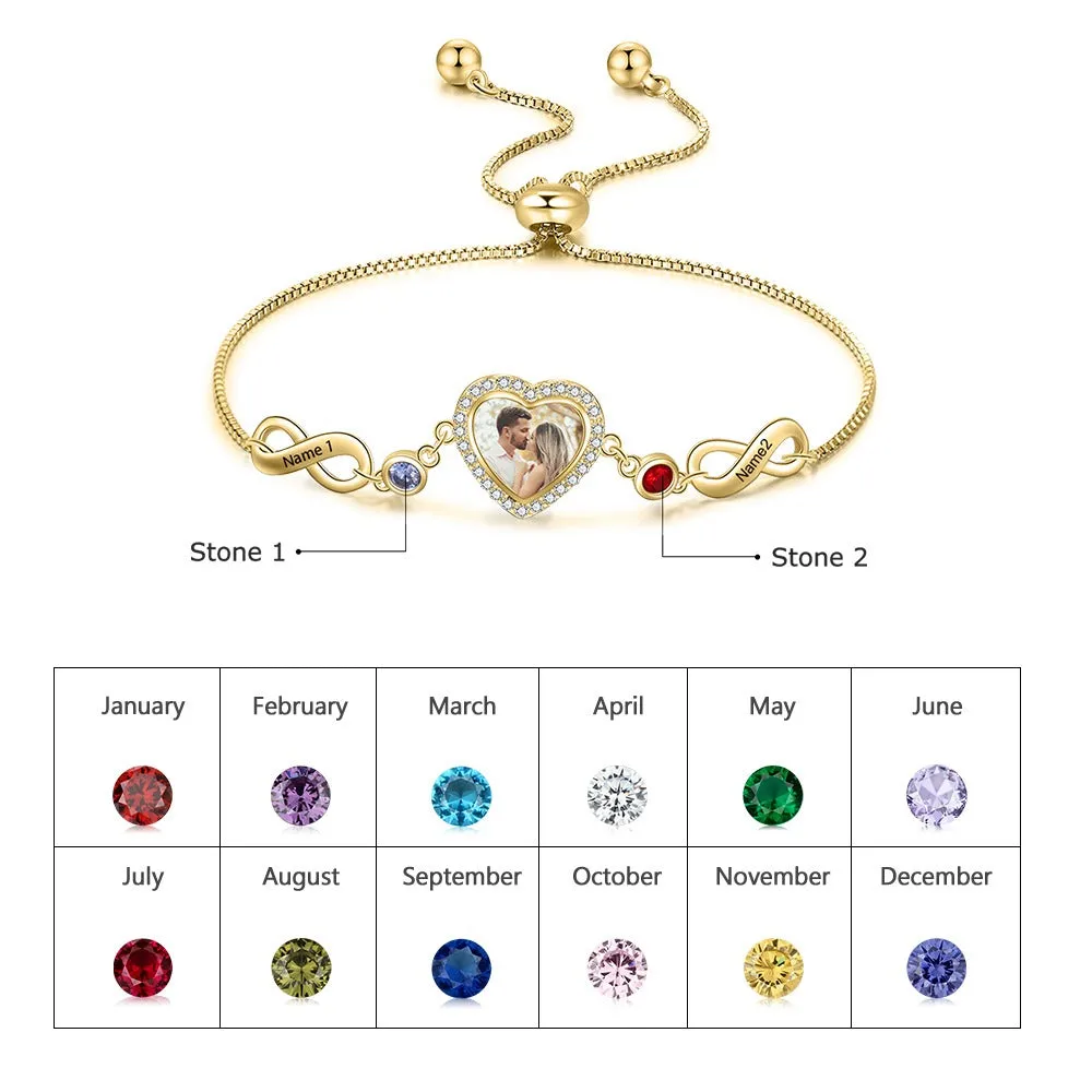 Personalized Custom Photo Bracelets With 2 Birthstones