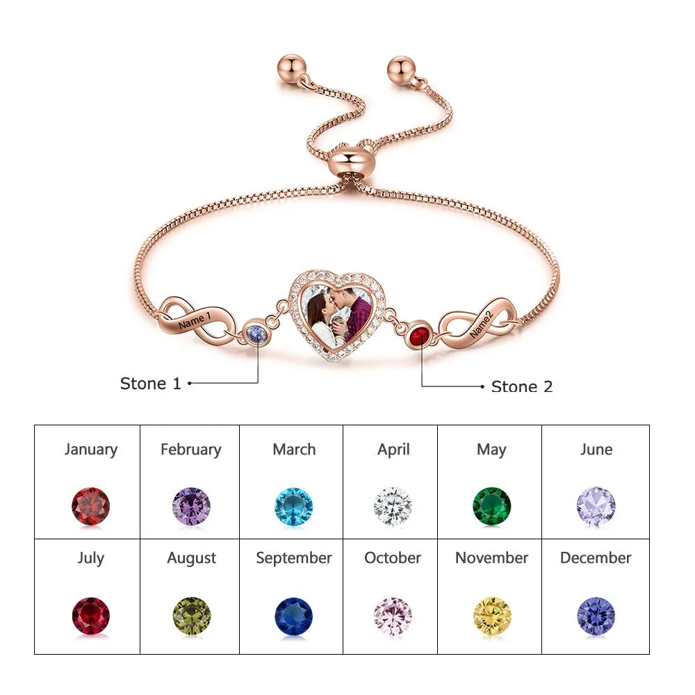 Personalized Custom Photo Bracelets With 2 Birthstones