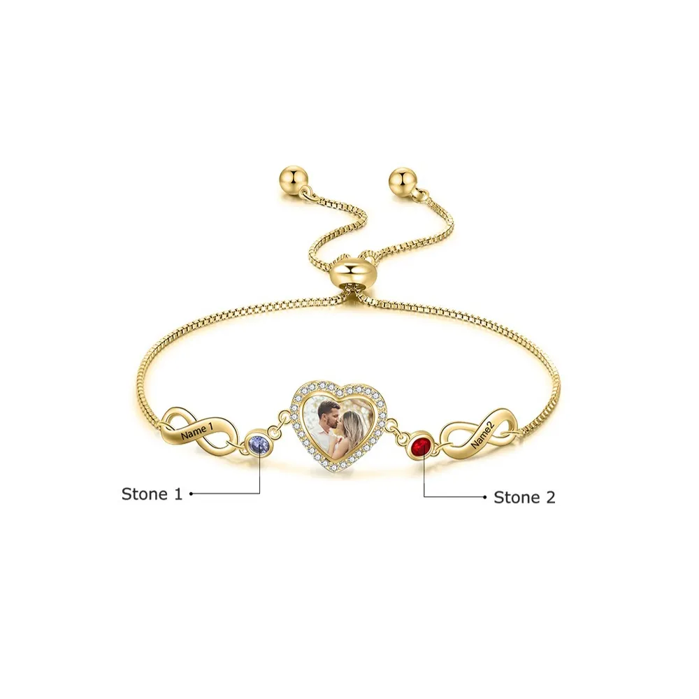 Personalized Custom Photo Bracelets With 2 Birthstones