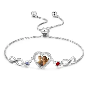 Personalized Custom Photo Bracelets With 2 Birthstones