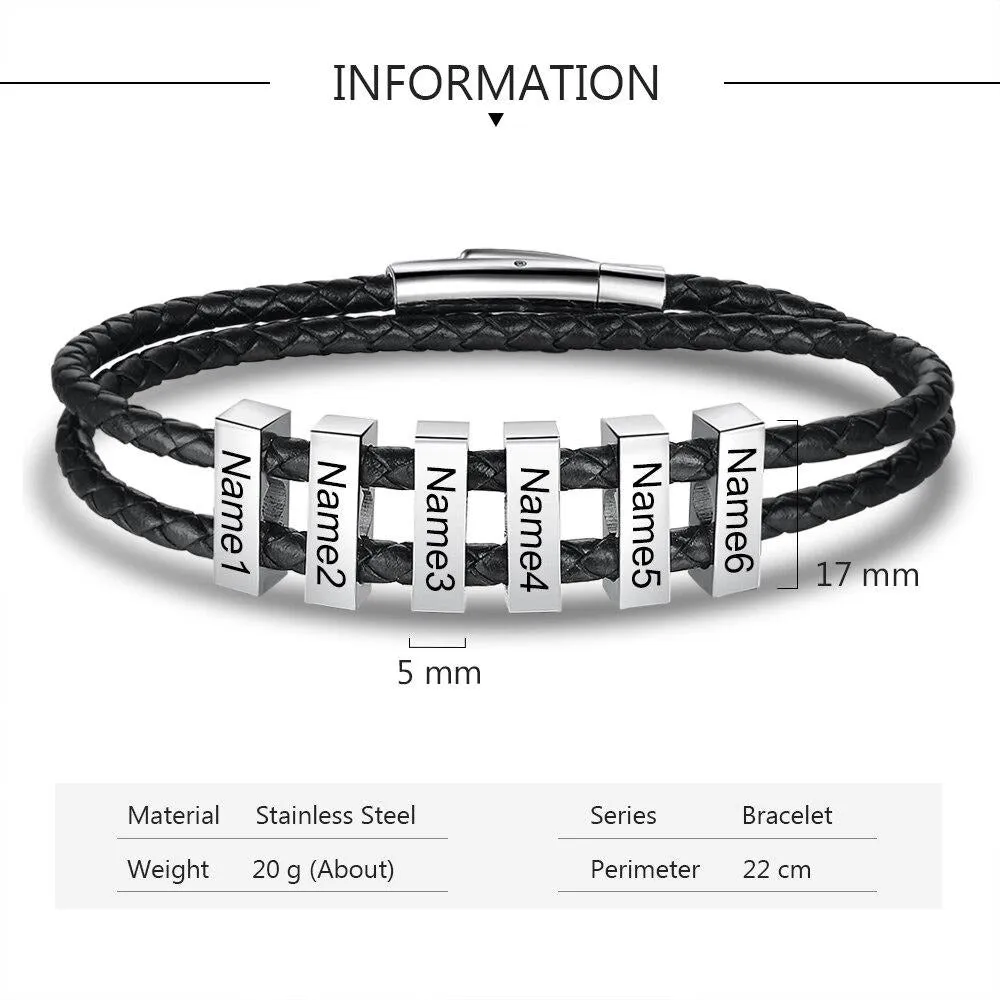 Personalized Engraved Vertical 6 Bar Name Bracelets For Men