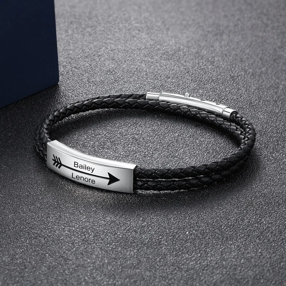 Personalized Stainless Steel 2 Names Bar Bracelets For Men