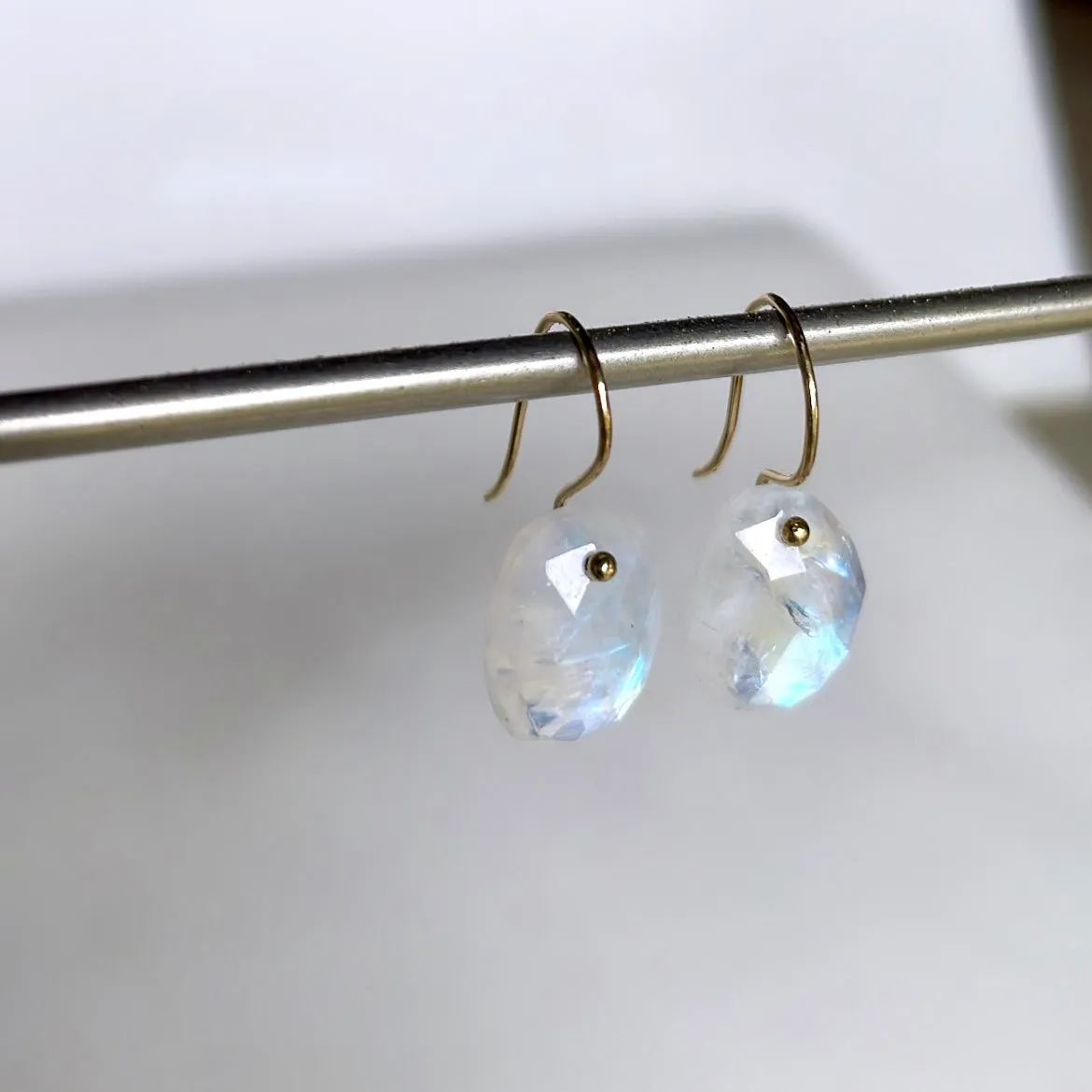 Petite free form rainbow moonstone earrings