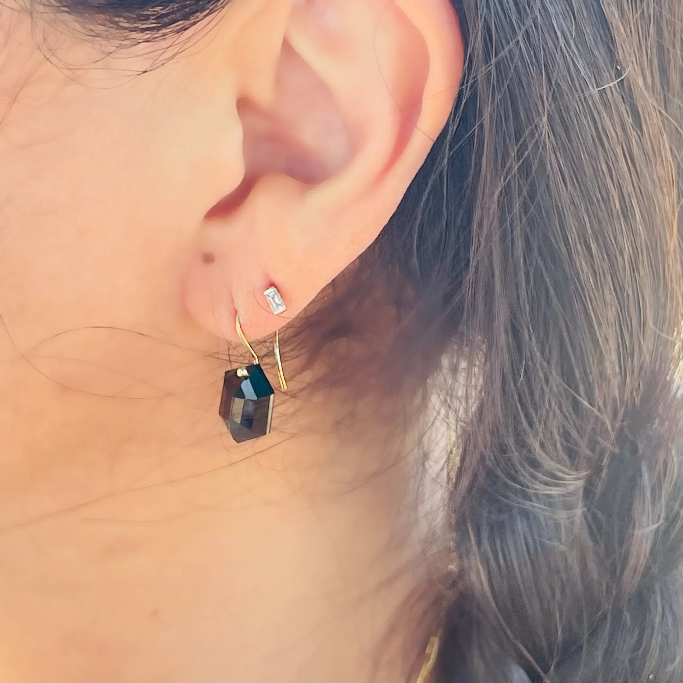 Petite hexagon black spinel earrings