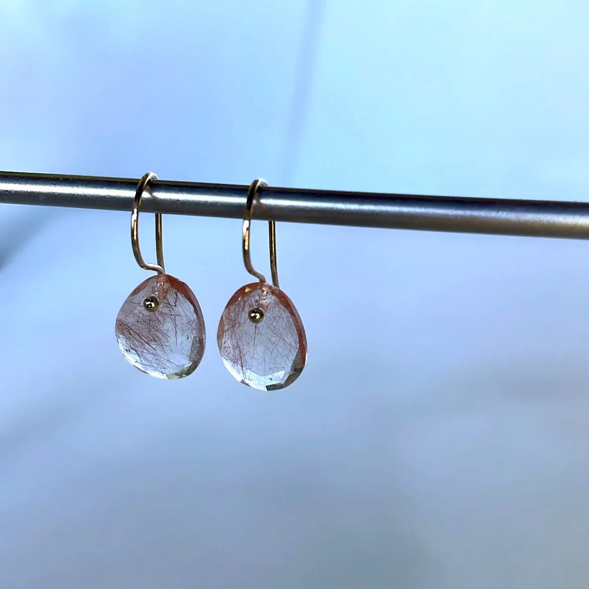 Petite portrait cut rutile quartz earrings