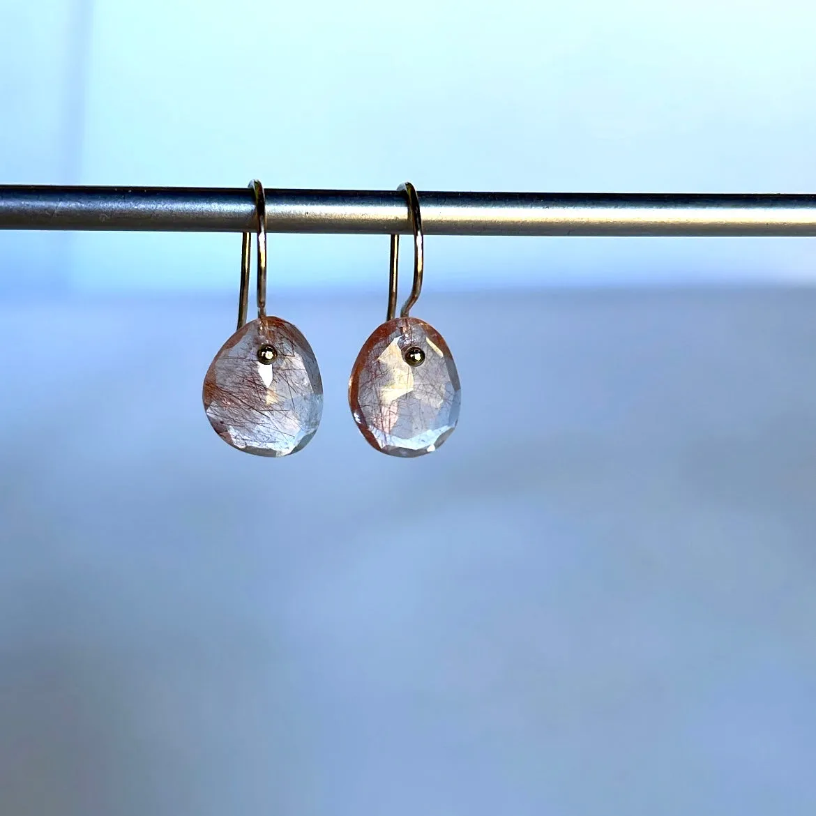 Petite portrait cut rutile quartz earrings