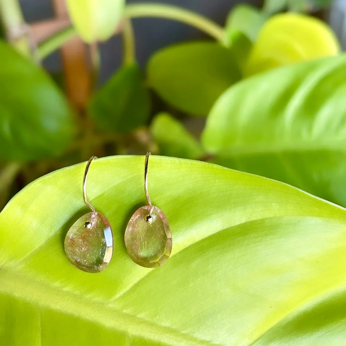 Petite portrait cut rutile quartz earrings