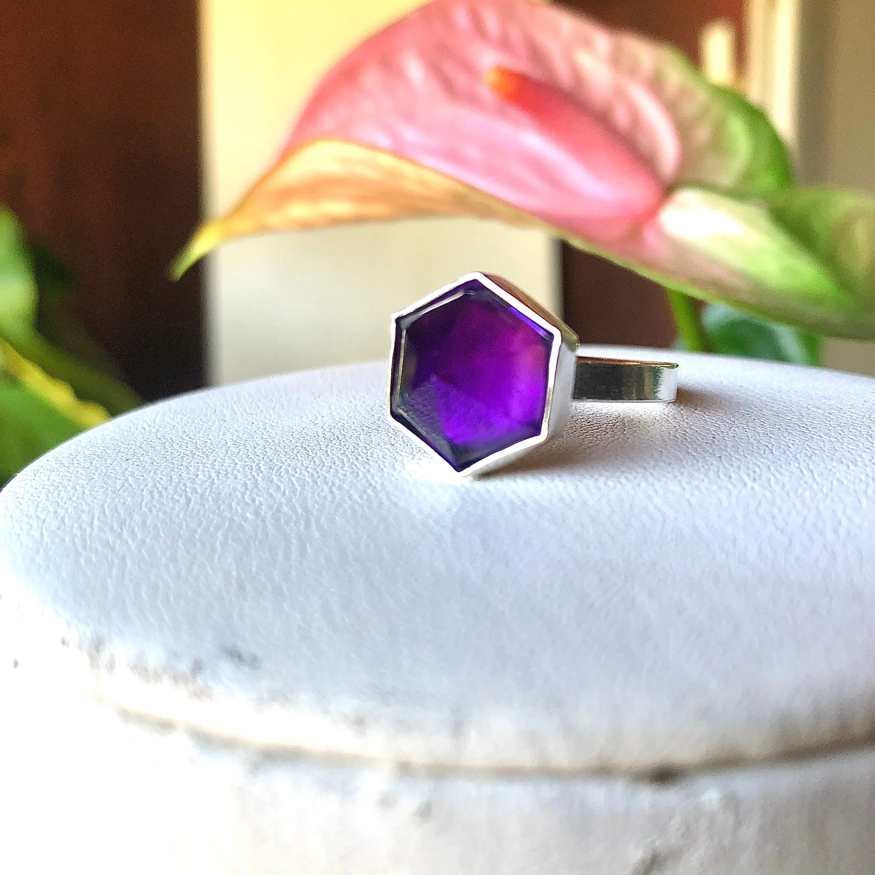 Pointy hex amethyst ring