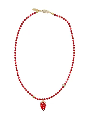 Red Coral With Strawberry Pendant Necklace JN005