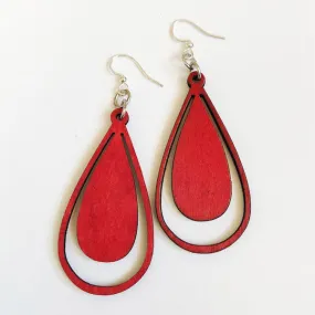 Red Double Drop Wood Earrings