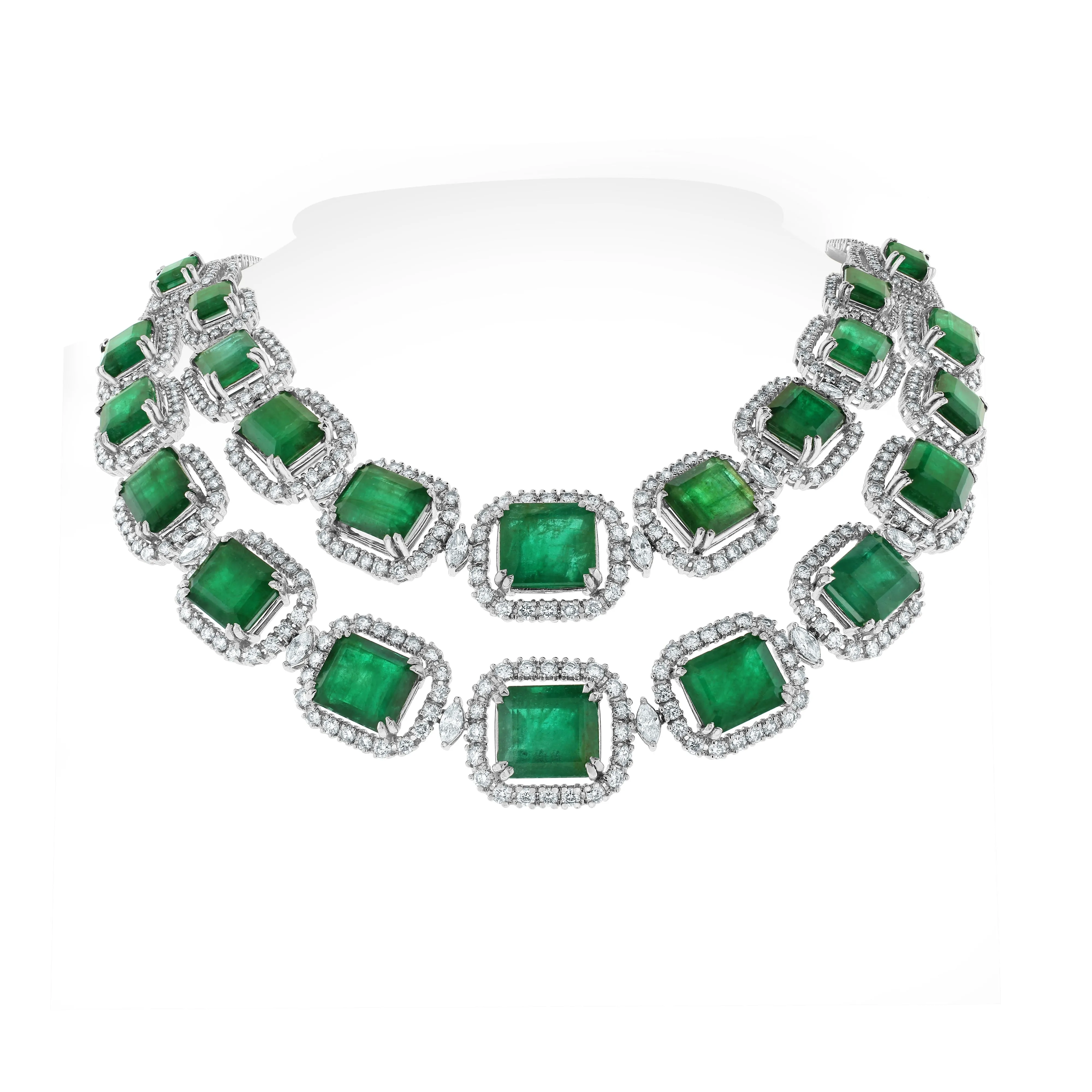 Renee Emerald & Diamond Necklace (162.89 ct Gemstones) in White Gold