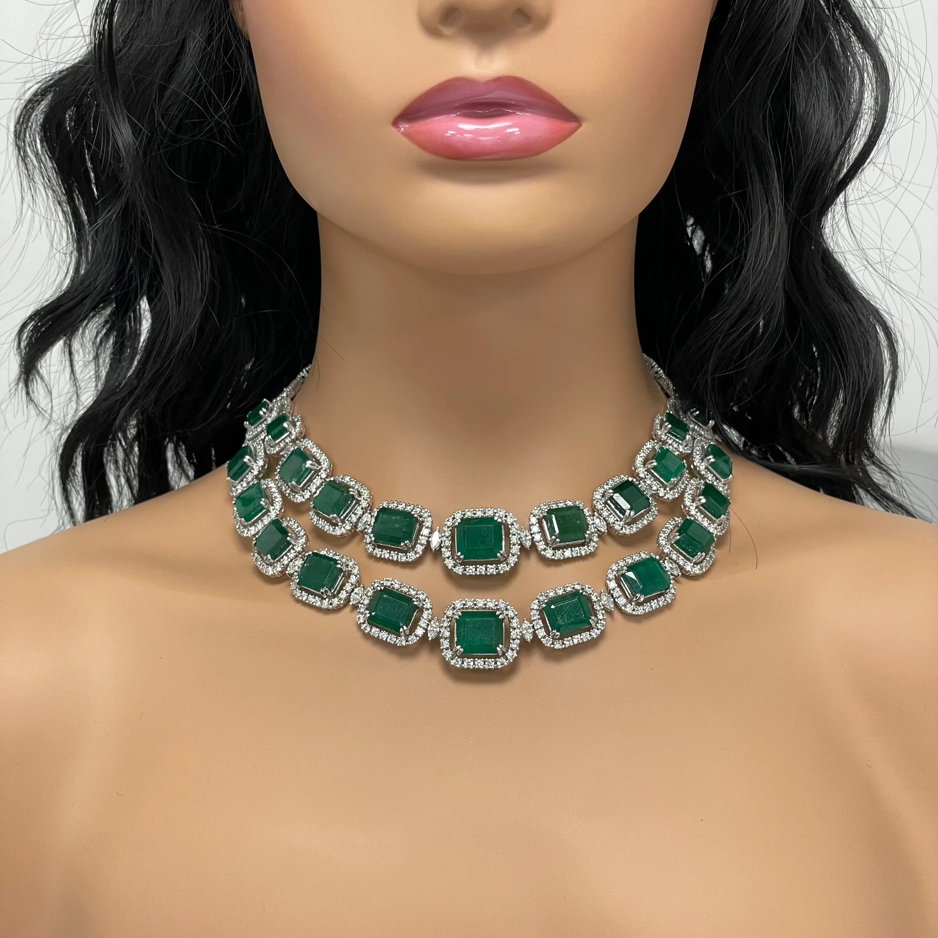 Renee Emerald & Diamond Necklace (162.89 ct Gemstones) in White Gold