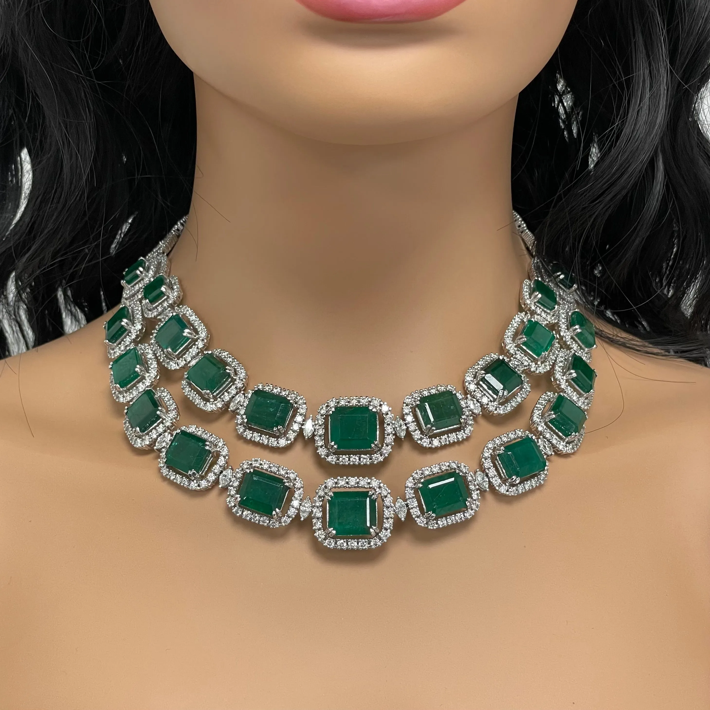 Renee Emerald & Diamond Necklace (162.89 ct Gemstones) in White Gold