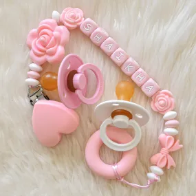 Rose Pacifier Clip & BIBS Pacifiers