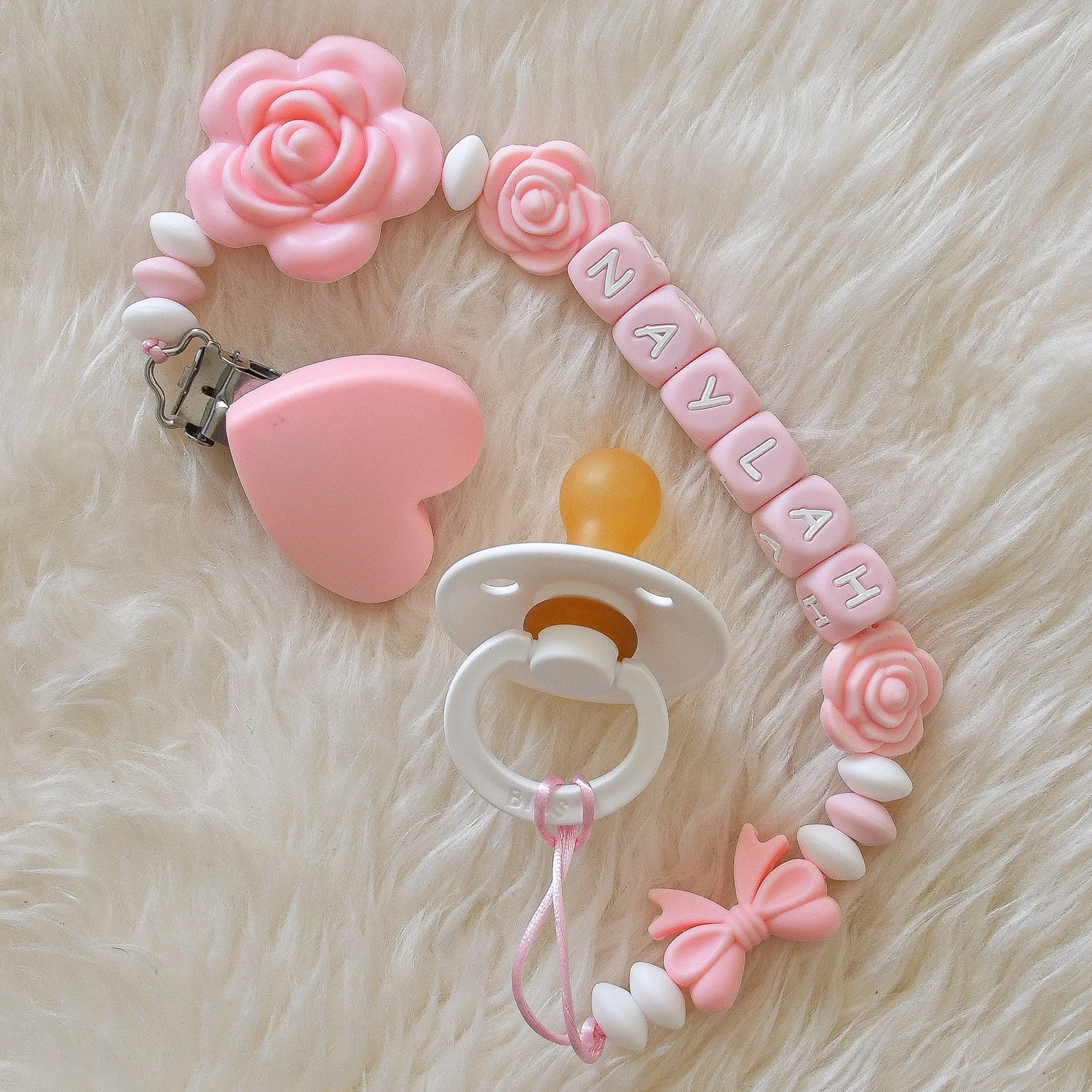 Rose Pacifier Clip & BIBS Pacifiers