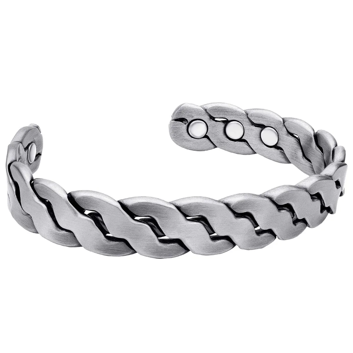 Rugged Twist Magnetic Therapy Bracelet Silver Bangle