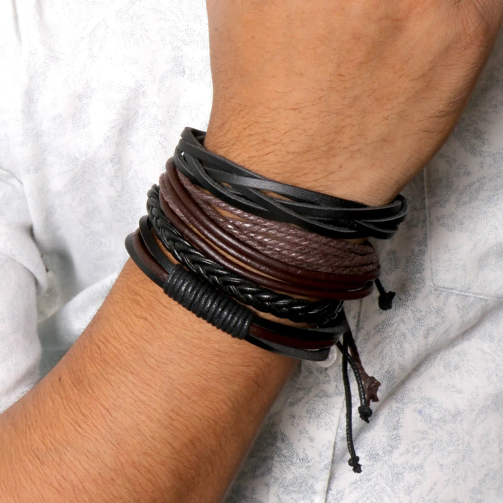 Ryan Black & Tan Set of 4 Men's Bracelets