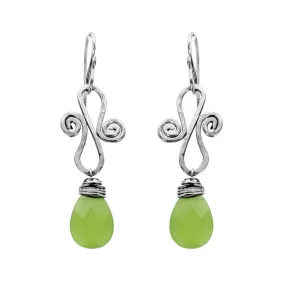 Soft Green Chalcedony Scroll Earrings