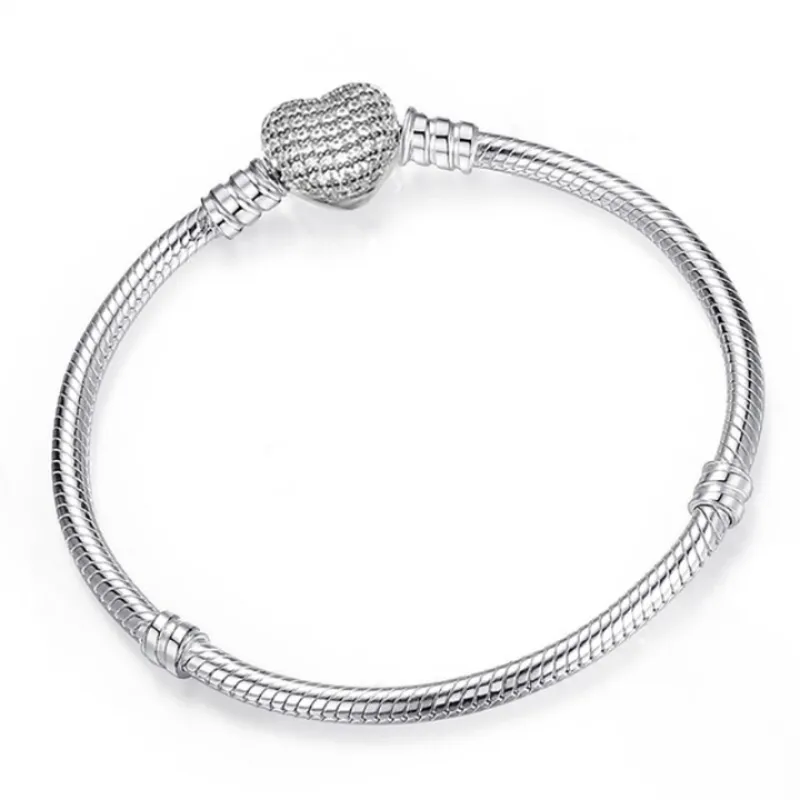 Sterling Silver Heart Round Clasp Chain Bracelets