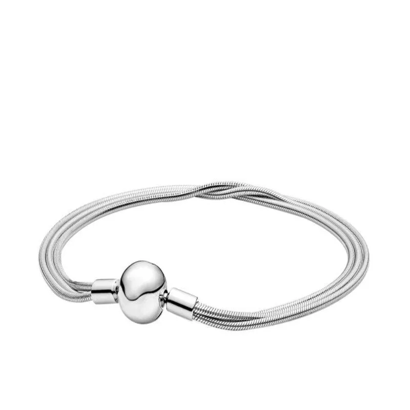 Sterling Silver Heart Round Clasp Chain Bracelets