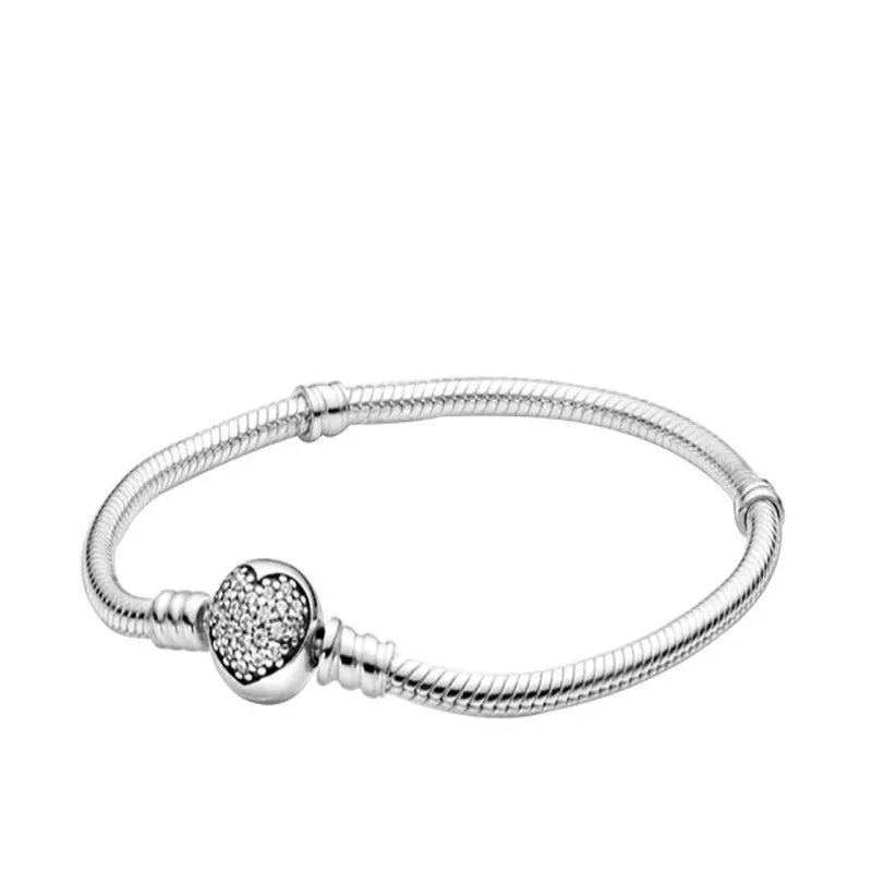 Sterling Silver Heart Round Clasp Chain Bracelets