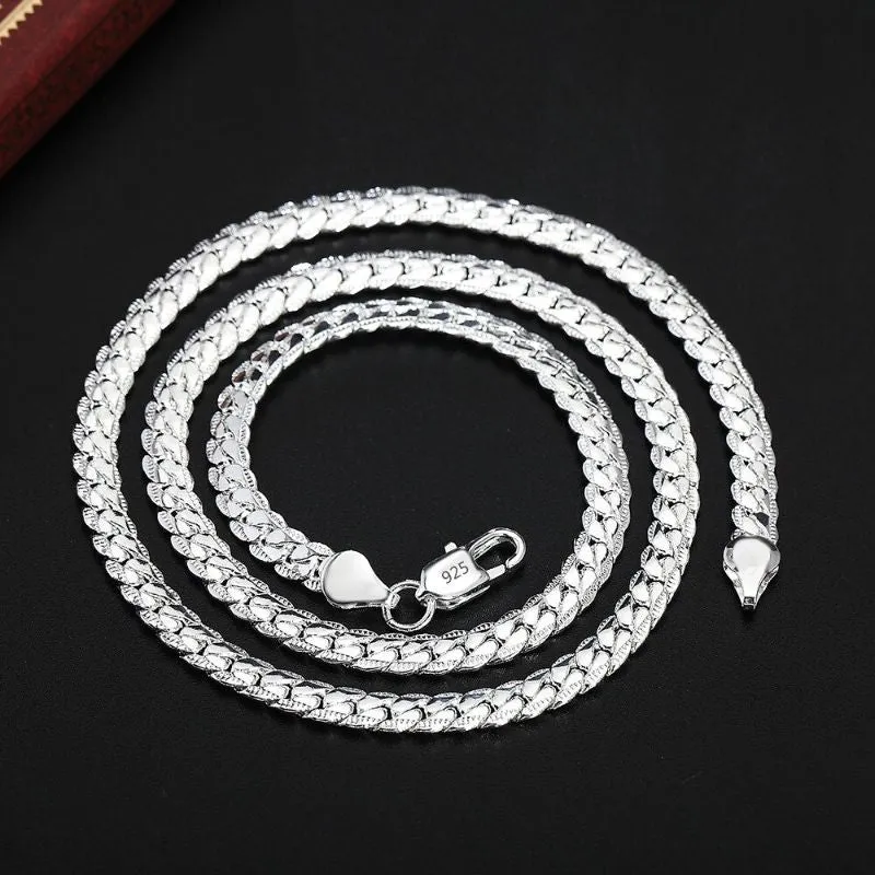 Sterling Silver Retro 6mm Flat Unisex Chain Bracelets