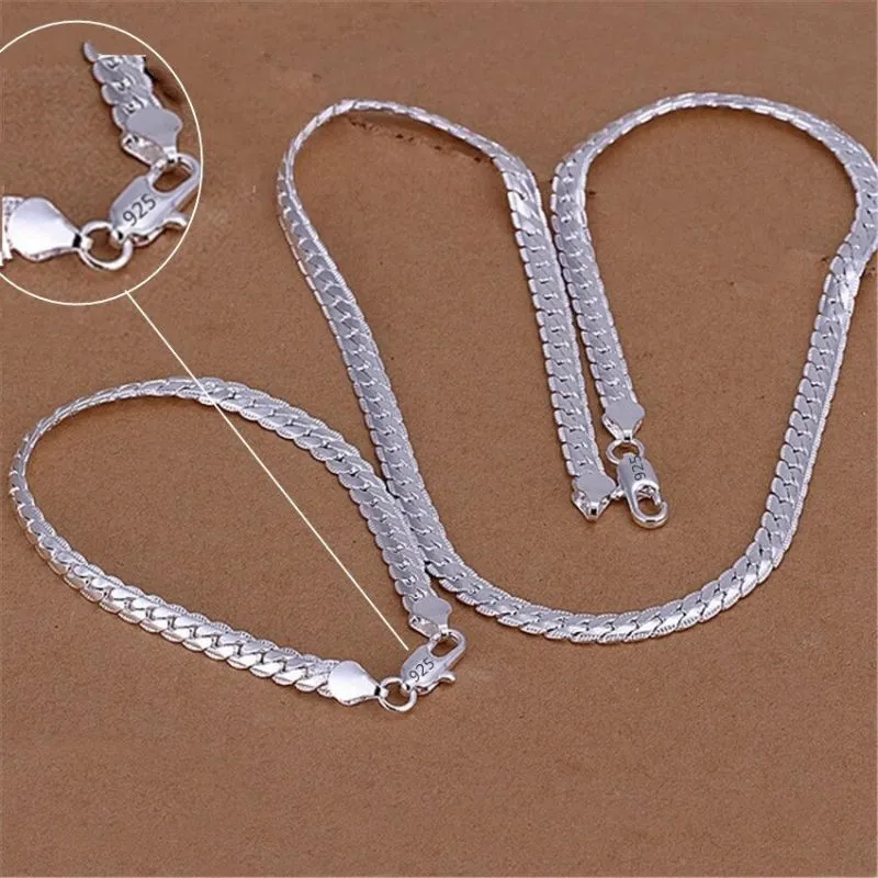 Sterling Silver Retro 6mm Flat Unisex Chain Bracelets