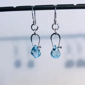 Stirrup Earrings with twist nugget blue topaz