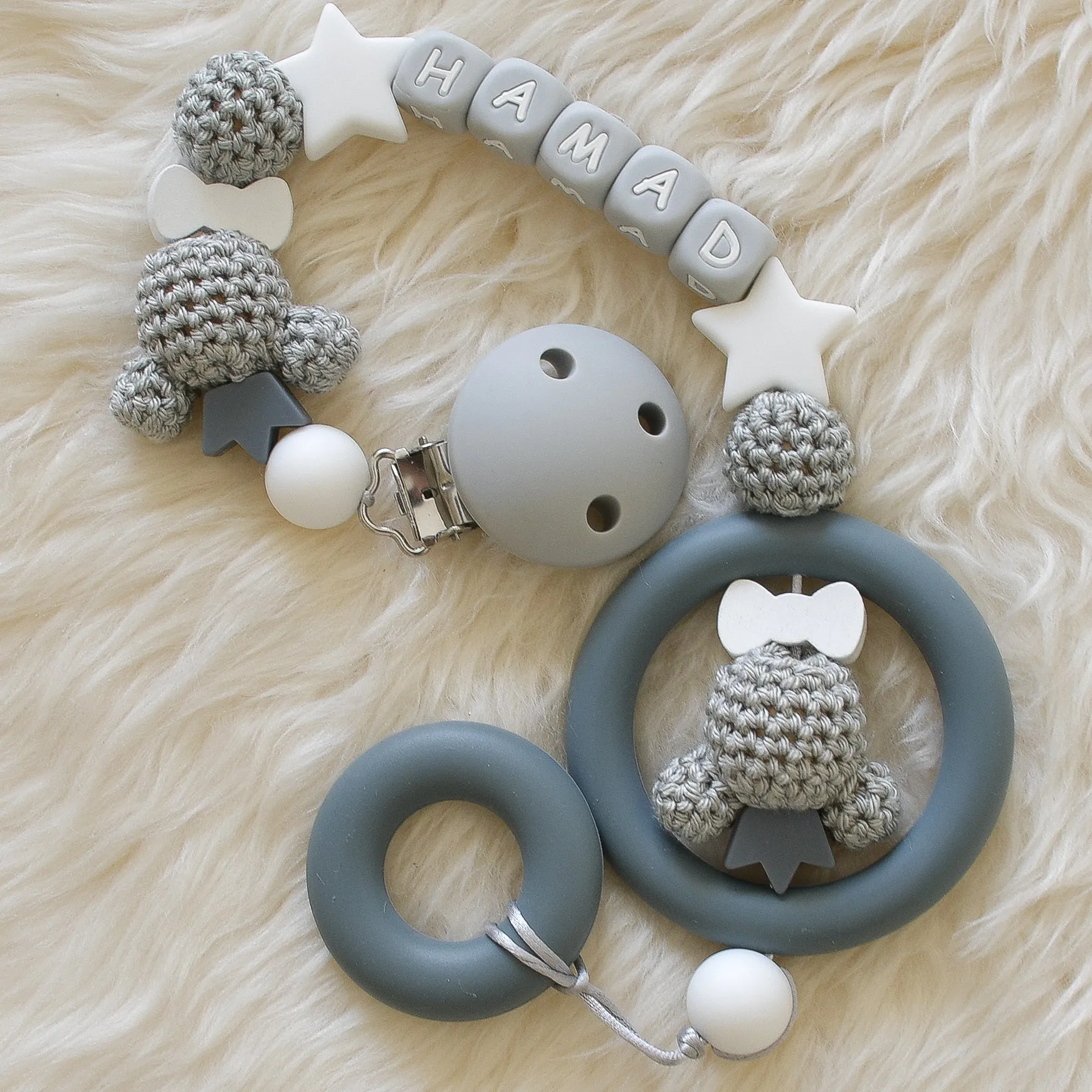 Teddy Bear Silicone Pacifier Clip Set