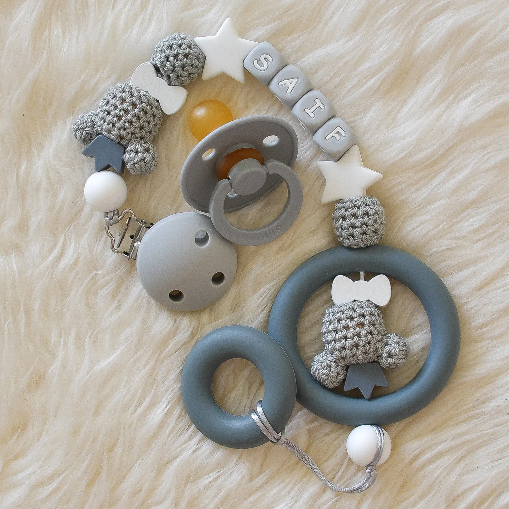 Teddy Bear Silicone Pacifier Clip Set