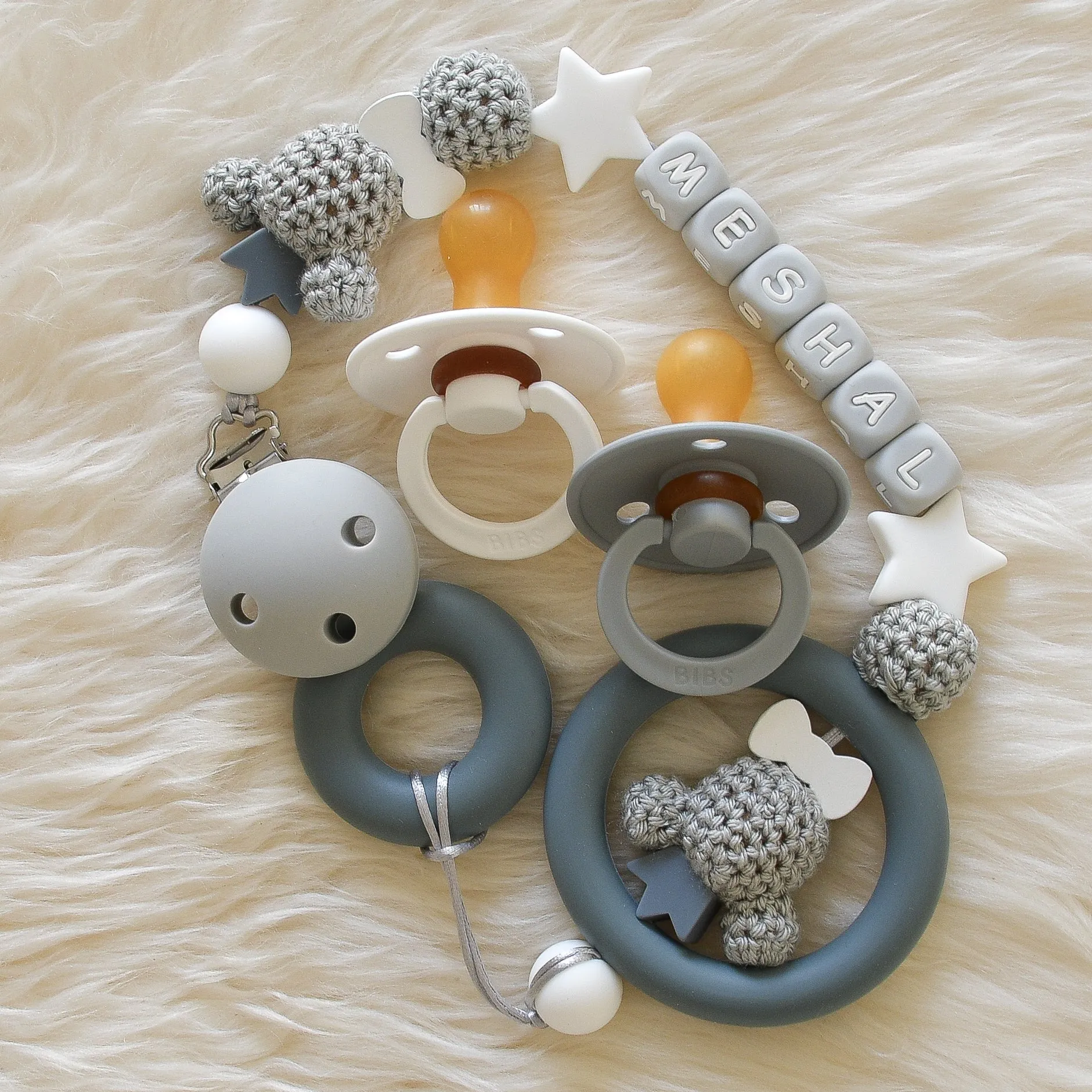 Teddy Bear Silicone Pacifier Clip Set