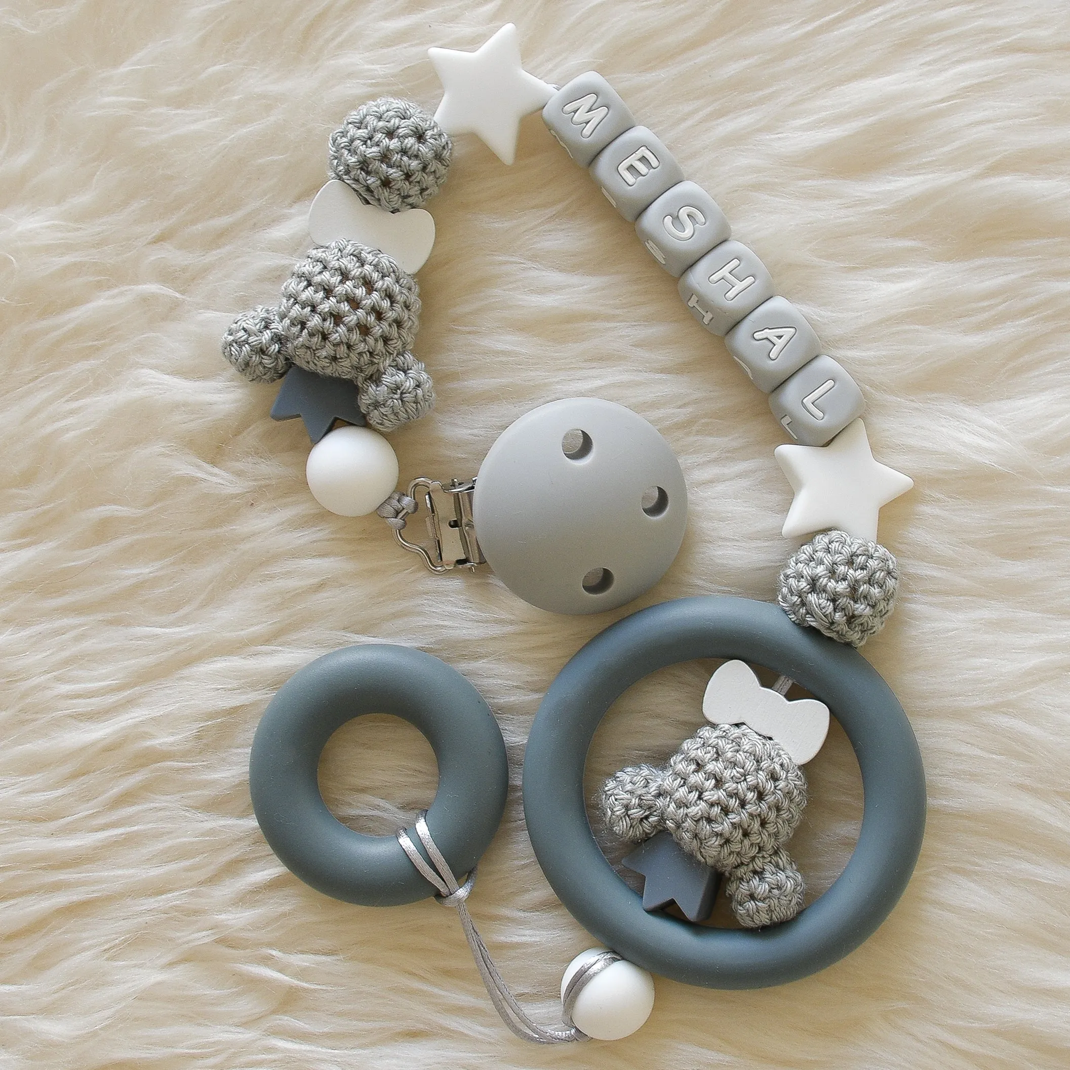 Teddy Bear Silicone Pacifier Clip Set