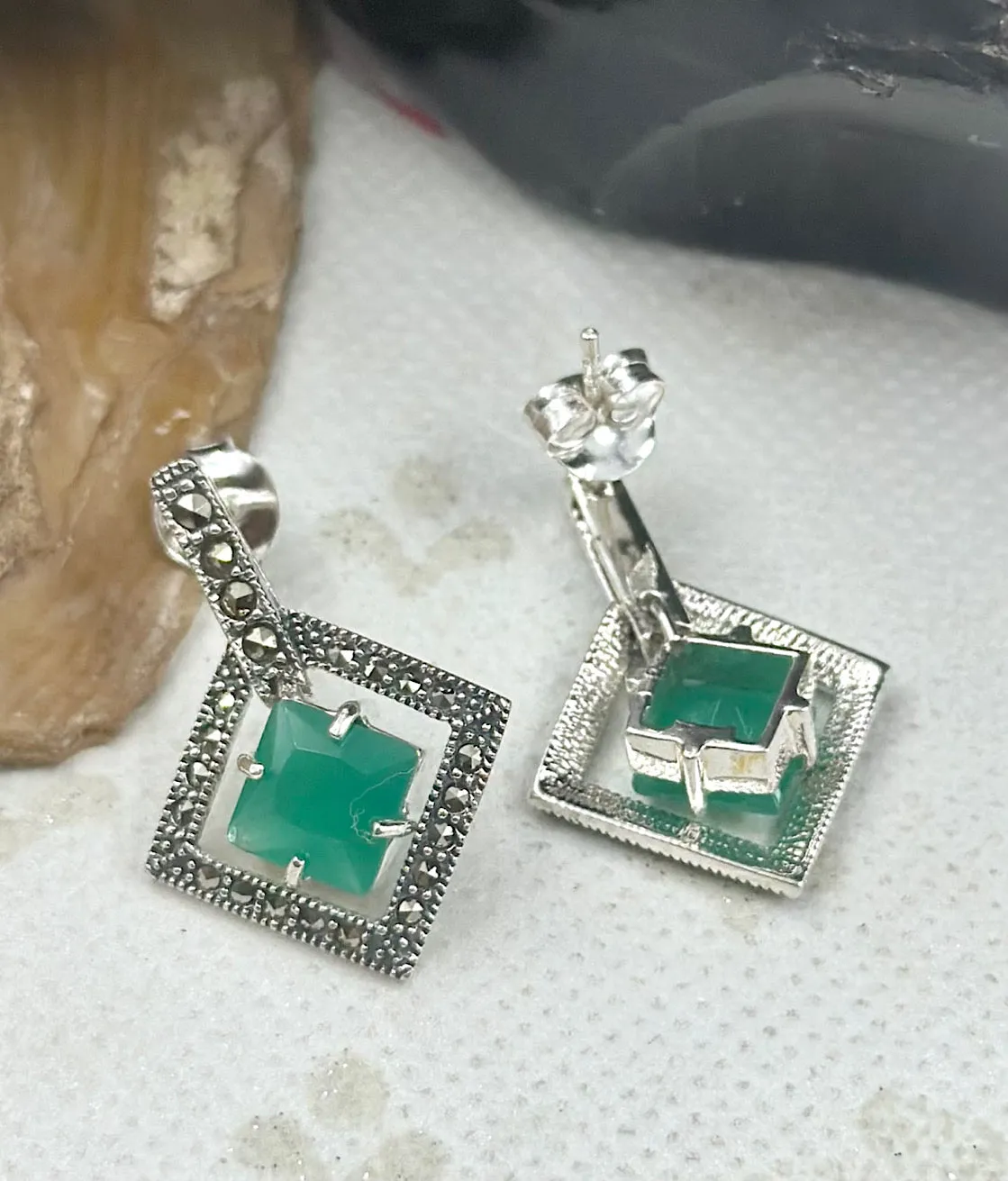 The Silver Marcasite Earrings (Green)