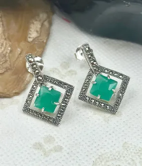 The Silver Marcasite Earrings (Green)