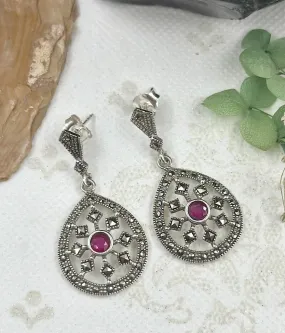 The Silver Marcasite Earrings (Red)