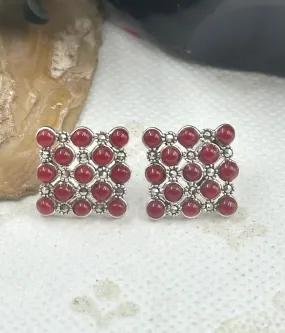 The Silver Marcasite Earstuds (Red)