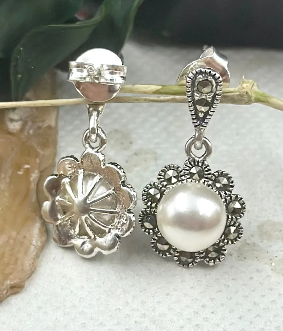 The Silver Pearl & Marcasite Earrings