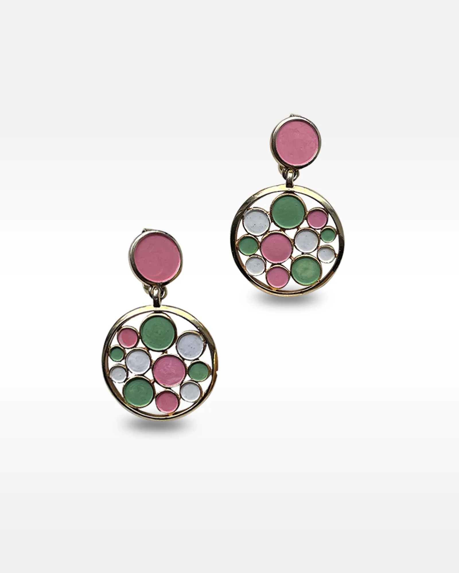 Trifari Pink, Green and White Clip Earrings