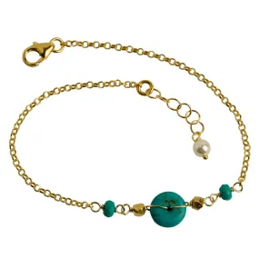 Turquoise Coin   Gold Nugget Bracelet