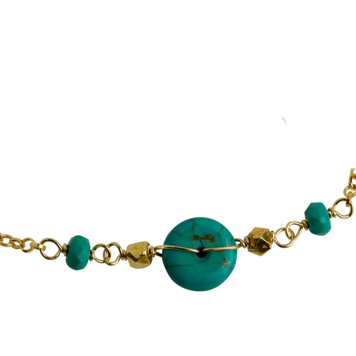 Turquoise Coin   Gold Nugget Bracelet