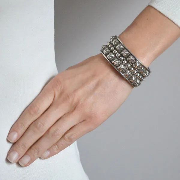 Victorian Sterling Pyramid Stud Wide Bangle Bracelet