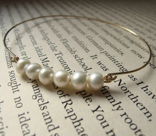 White Pearl Bangle - Gold Cuff